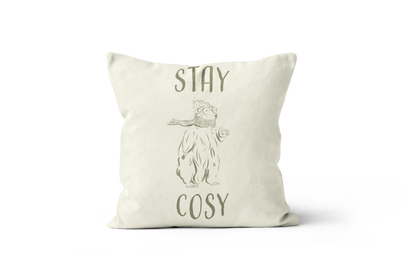 Coussin Stay Cosy, illustration avec le texte 'Stay Cosy'