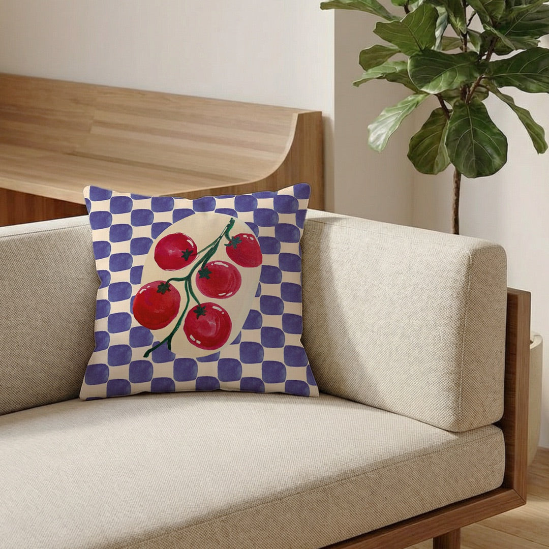 Coussin Motif Tomates sur Damier