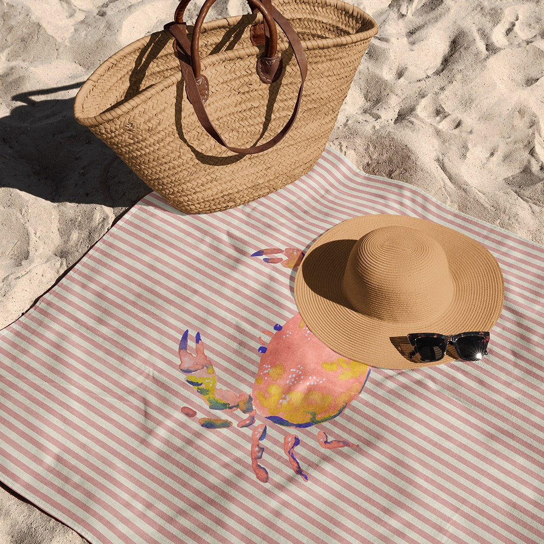 Serviette de Plage Motif Crabe Aquarelle