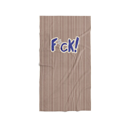 Serviette de plage à rayures marron et blanches avec le texte bleu F*ck!