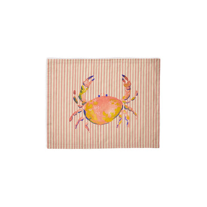 Set de table rayé rose et blanc avec illustration d'un crabe coloré façon aquarelle