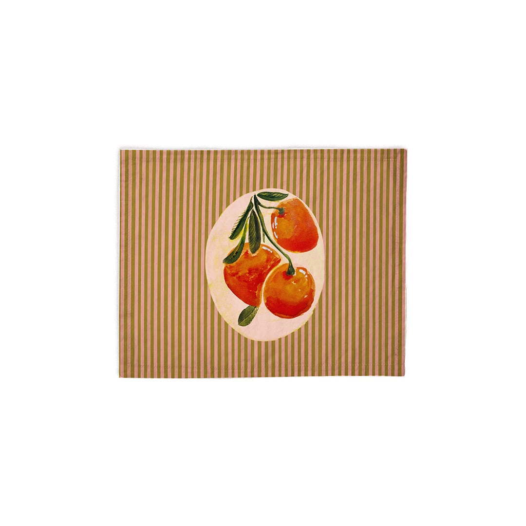 Set de table à rayures vertes et roses avec illustration d'oranges, collection Coast & Valley