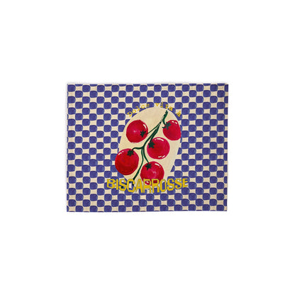 Set de table damier bleu et blanc motif tomates avec un texte personnalisable