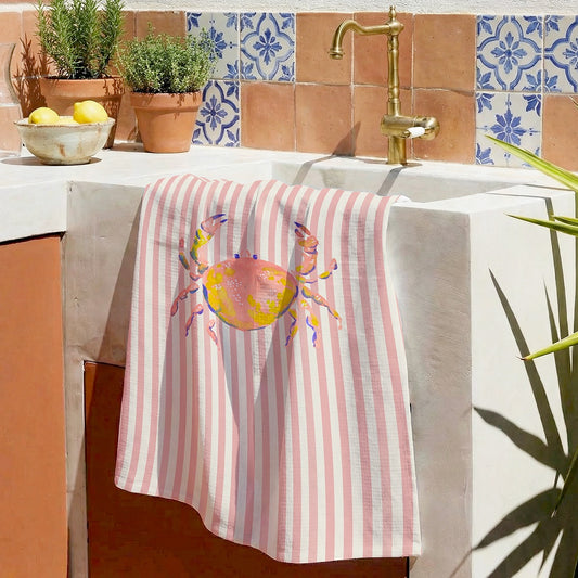 Torchon Motif Crabe Aquarelle