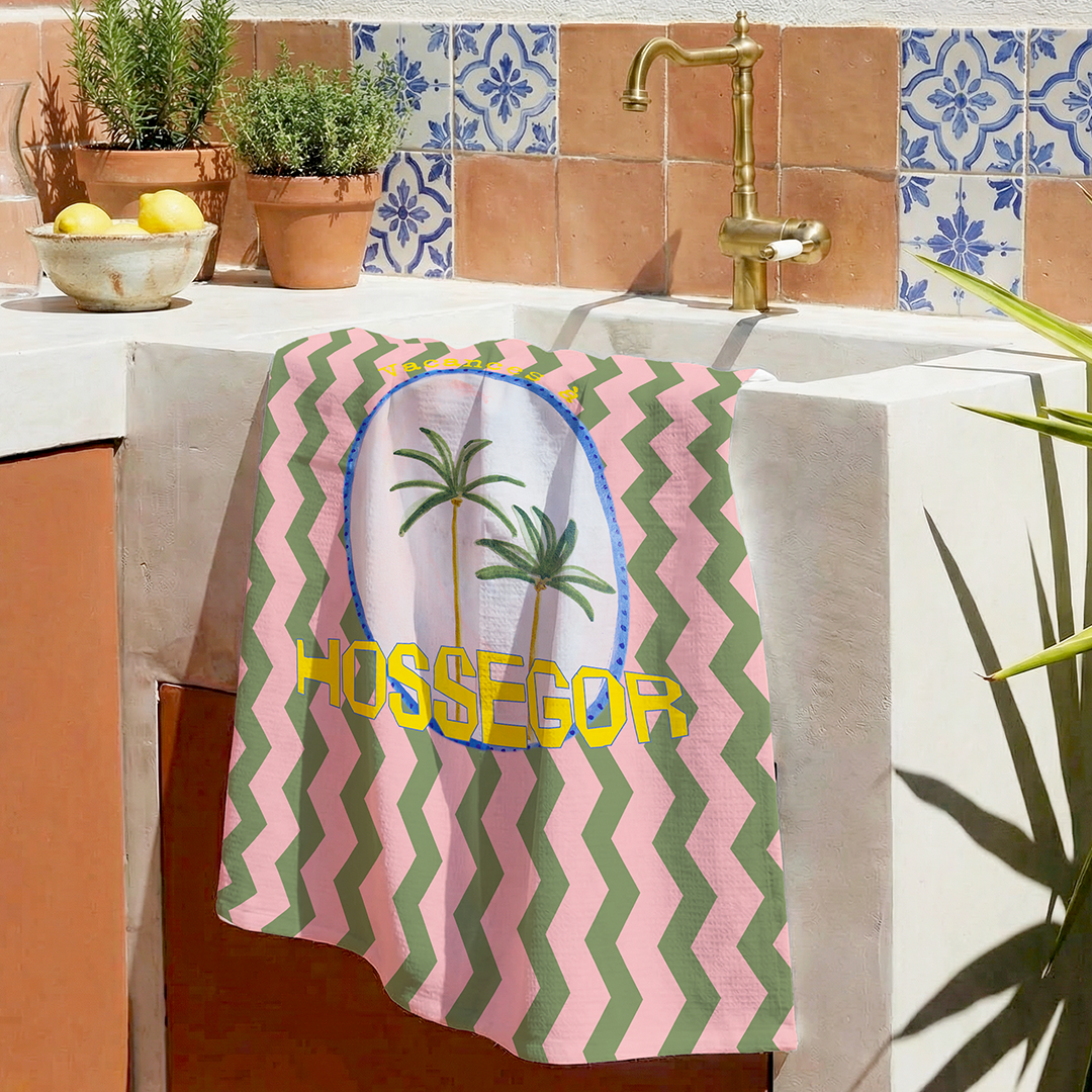 Torchon Personnalisable Palmiers Chevrons