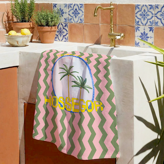 Torchon Personnalisable Palmiers Chevrons
