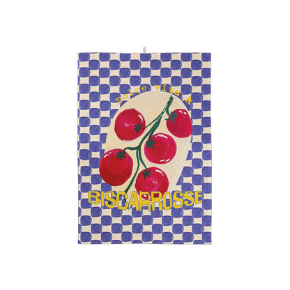 Torchon damier bleu et blanc motif tomates avec un texte personnalisable