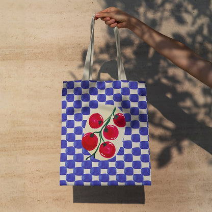 Tote Bag Motif Tomates sur Damier