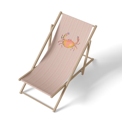Transat rayé rose et blanc avec illustration d'un crabe coloré aquarelle