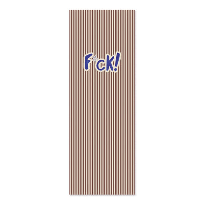 Transat de jardin à rayures marron et blanches avec le texte bleu F*ck!