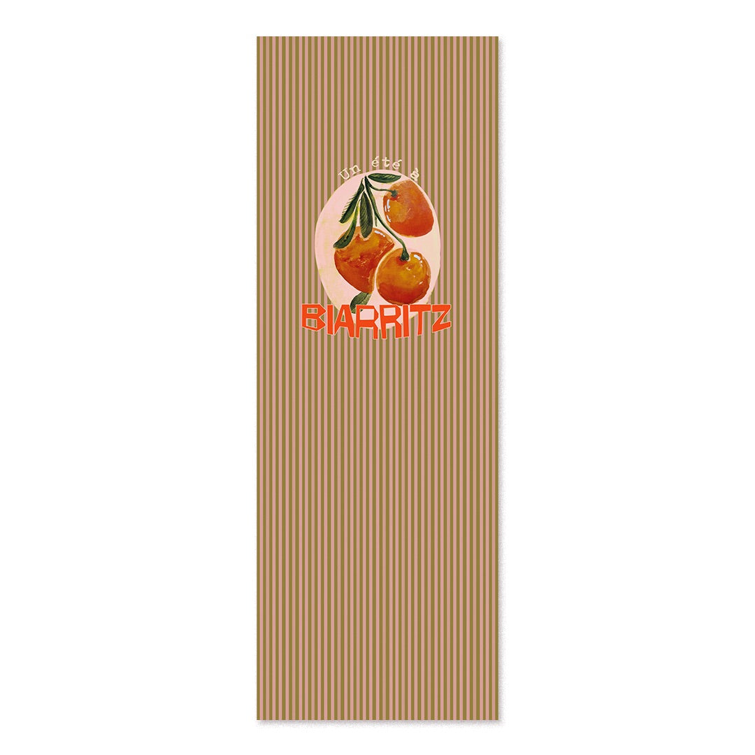 Transat rayé vert et rose motif oranges avec un texte personnalisable