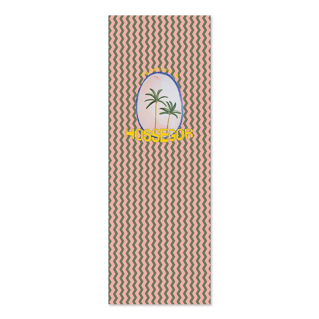 Transat motif chevrons verts et roses avec palmiers et un texte personnalisable