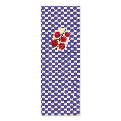 Transat motif damier bleu et blanc orné d'une grappe de tomates rouges